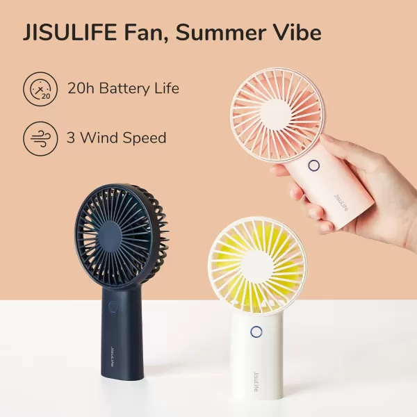 JISULIFE Handheld Portable 20H Max Cooling Time Mini Hand Fan 4000mAh USB Rechargeable Personal Fan Battery Operated Small Fan with 3 Speeds for TravelCommuteMakeupOfficeBlueWhite