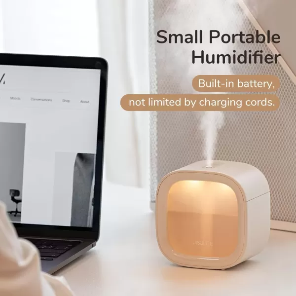 JISULIFE Personal Mini Humidifier Rechargeable Night Light Small Humidifier Wireless 280ml Air Humidifiers for Baby Quiet Portable Desk Humidifier Easy Clean for Plant Office Travel  WhiteBeige