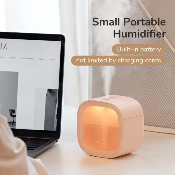 JISULIFE Personal Mini Humidifier Rechargeable Night Light Small Humidifier Wireless 280ml Air Humidifiers for Baby Quiet Portable Desk Humidifier Easy Clean for Plant Office Travel  WhitePink