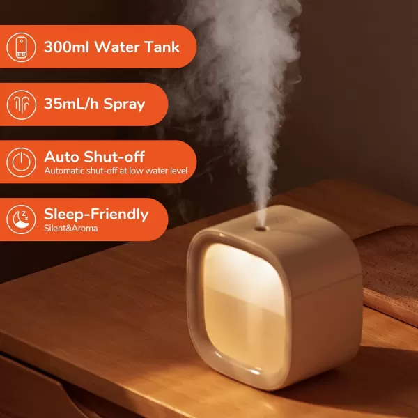 JISULIFE Personal Mini Humidifier Rechargeable Night Light Small Humidifier Wireless 280ml Air Humidifiers for Baby Quiet Portable Desk Humidifier Easy Clean for Plant Office Travel  WhiteBeige