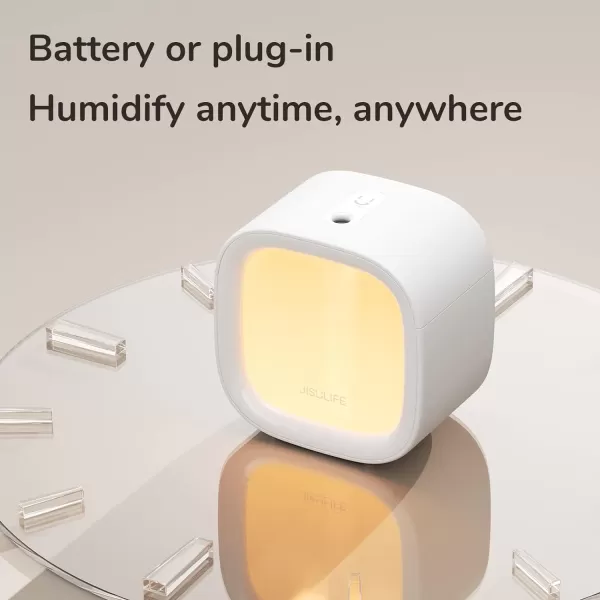 JISULIFE Personal Mini Humidifier Rechargeable Night Light Small Humidifier Wireless 280ml Air Humidifiers for Baby Quiet Portable Desk Humidifier Easy Clean for Plant Office Travel  WhiteSilver