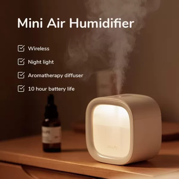 JISULIFE Personal Mini Humidifier Rechargeable Night Light Small Humidifier Wireless 280ml Air Humidifiers for Baby Quiet Portable Desk Humidifier Easy Clean for Plant Office Travel  WhiteSilver