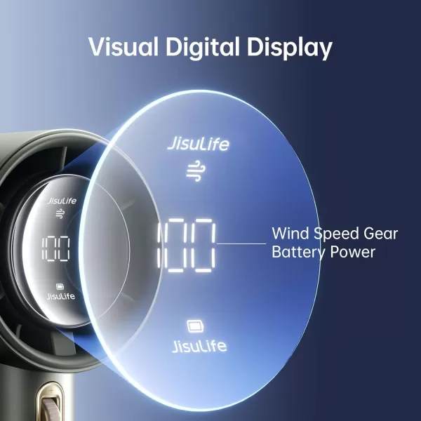 JISULIFE Portable Handheld FanSpeed1100 Adjustable Turbo Mini Fan5000mAh Battery Rechargeable Personal Fan with Metal BodyDigital DisplayGifts for Women Men TravelCampingOutdoorGreyGreen