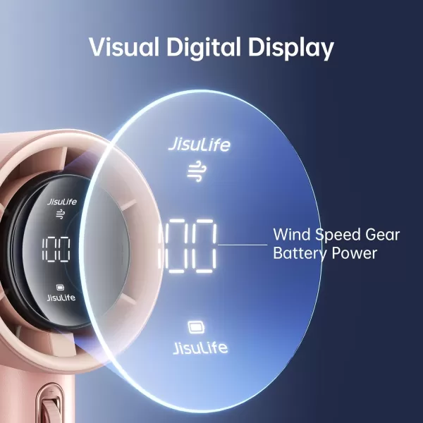 JISULIFE Portable Handheld FanSpeed1100 Adjustable Turbo Mini Fan5000mAh Battery Rechargeable Personal Fan with Metal BodyDigital DisplayGifts for Women Men TravelCampingOutdoorGreyPink