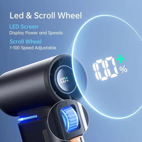 JISULIFE Portable Handheld Turbo Fan 100 Speeds Adjustable Mini Personal Fan 9000mAh USB Rechargeable Fan Battery Operated LED Display Metal Shell with Accessories Gifts for Men Women Travel GreyGrey