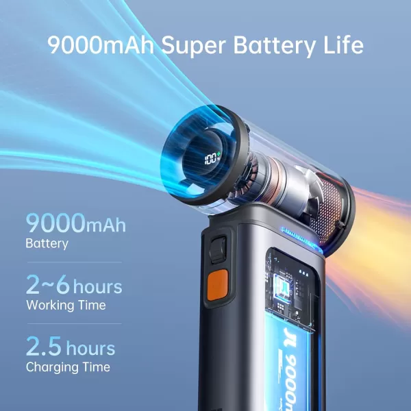 JISULIFE Portable Handheld Turbo Fan 100 Speeds Adjustable Mini Personal Fan 9000mAh USB Rechargeable Fan Battery Operated LED Display Metal Shell with Accessories Gifts for Men Women Travel GreyGrey