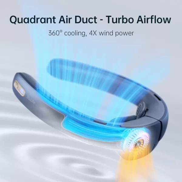JISULIFE Portable Neck Fan Pro 100 Speeds Bladeless Fan Stepless Knob LED Display 5000mAh Rechargeable Personal Fan Mini Hands Free USB Battery Operated Wearable FanGreyBlue