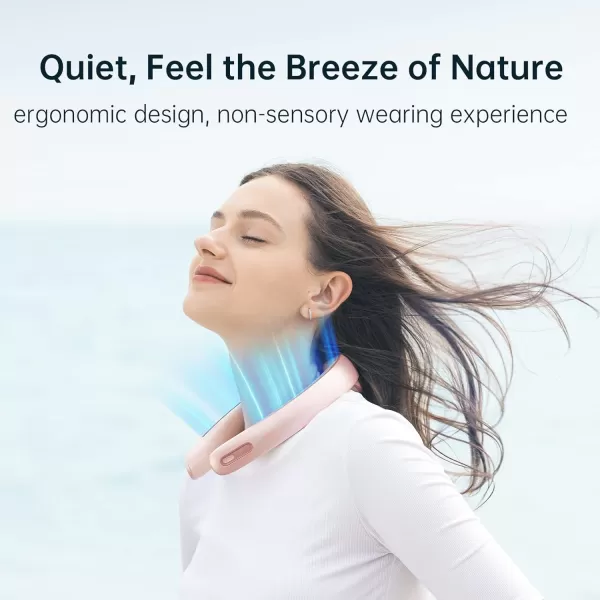 JISULIFE Portable Neck Fan Pro 100 Speeds Bladeless Fan Stepless Knob LED Display 5000mAh Rechargeable Personal Fan Mini Hands Free USB Battery Operated Wearable FanGreyPink
