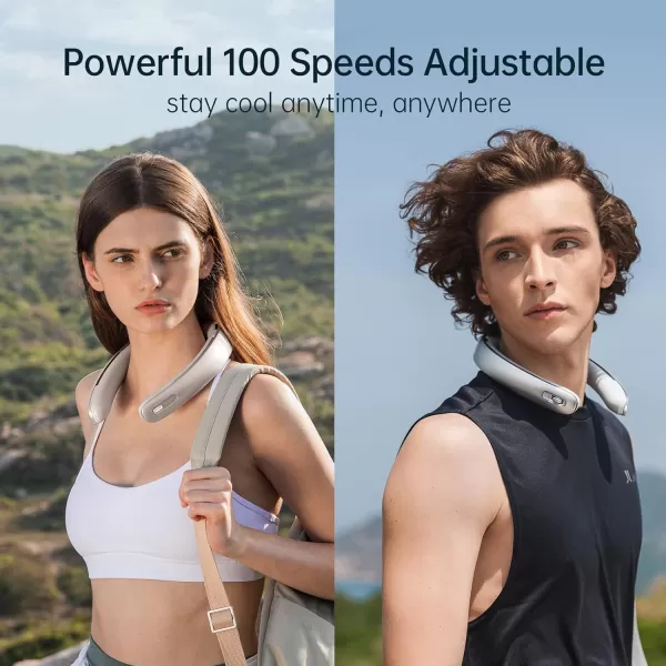JISULIFE Portable Neck Fan Pro 100 Speeds Bladeless Fan Stepless Knob LED Display 5000mAh Rechargeable Personal Fan Mini Hands Free USB Battery Operated Wearable FanGreyGrey