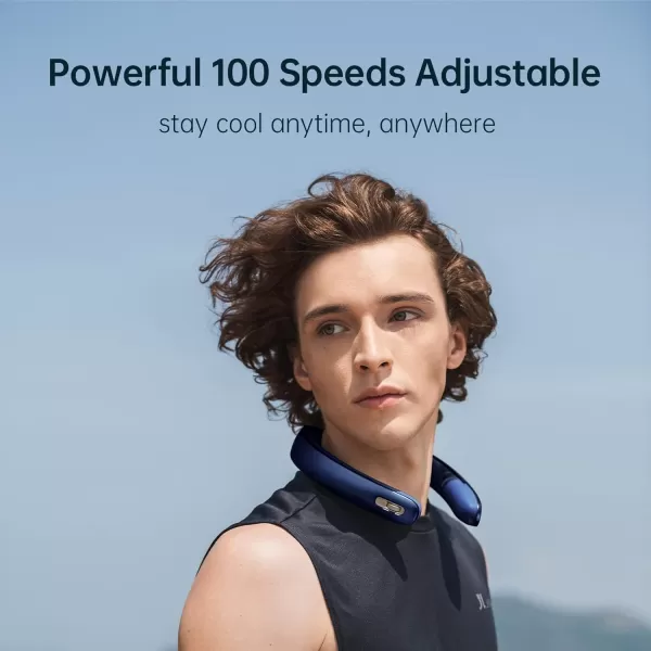 JISULIFE Portable Neck Fan Pro 100 Speeds Bladeless Fan Stepless Knob LED Display 5000mAh Rechargeable Personal Fan Mini Hands Free USB Battery Operated Wearable FanGreyBlue