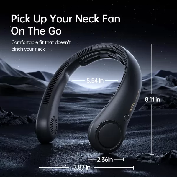 JISULIFE Portable Neck Fan Upgraded Necksupport Personal Fan Hands Free 5 Speed Gears Adjustment 3900 mAh Wearable Bladeless Fan Quiet Rechargeable Fan Fashionable Gifts for Women Men GreyBlack