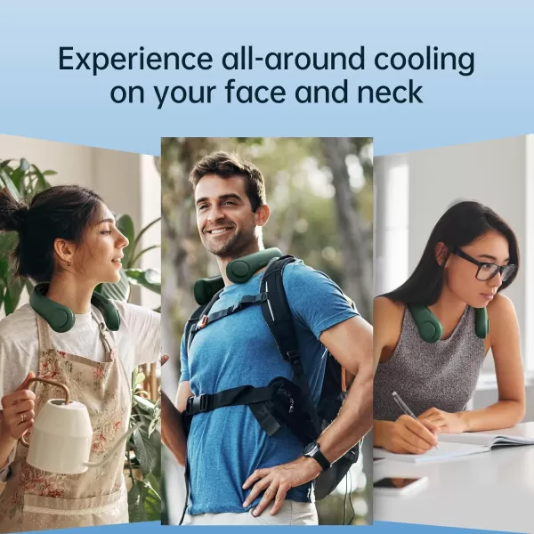 JISULIFE Portable Neck Fan Upgraded Necksupport Personal Fan Hands Free 5 Speed Gears Adjustment 3900 mAh Wearable Bladeless Fan Quiet Rechargeable Fan Fashionable Gifts for Women Men GreyGREEN