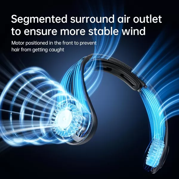 JISULIFE Portable Neck Fan Upgraded Necksupport Personal Fan Hands Free 5 Speed Gears Adjustment 3900 mAh Wearable Bladeless Fan Quiet Rechargeable Fan Fashionable Gifts for Women Men GreyBlack