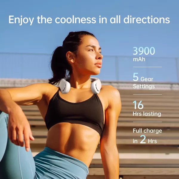 JISULIFE Portable Neck Fan Upgraded Necksupport Personal Fan Hands Free 5 Speed Gears Adjustment 3900 mAh Wearable Bladeless Fan Quiet Rechargeable Fan Fashionable Gifts for Women Men GreyGREY