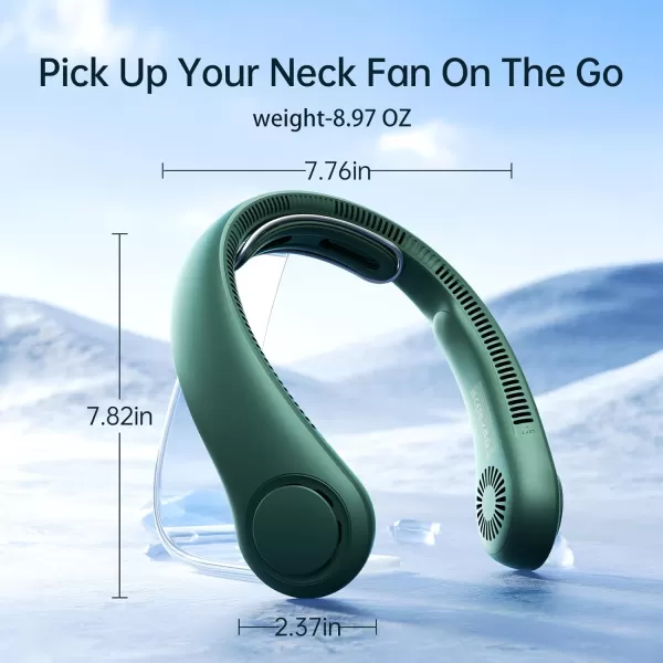 JISULIFE Portable Neck Fan Upgraded Necksupport Personal Fan Hands Free 5 Speed Gears Adjustment 3900 mAh Wearable Bladeless Fan Quiet Rechargeable Fan Fashionable Gifts for Women Men GreyGREEN