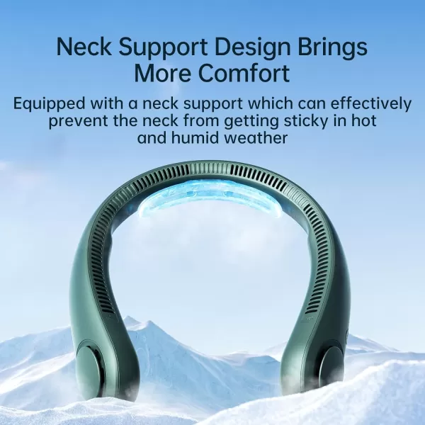 JISULIFE Portable Neck Fan Upgraded Necksupport Personal Fan Hands Free 5 Speed Gears Adjustment 3900 mAh Wearable Bladeless Fan Quiet Rechargeable Fan Fashionable Gifts for Women Men GreyGREEN