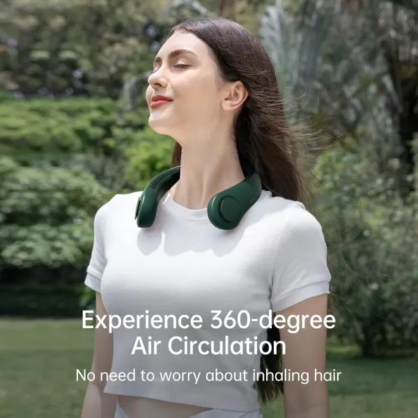 JISULIFE Portable Neck Fan Upgraded Necksupport Personal Fan Hands Free 5 Speed Gears Adjustment 3900 mAh Wearable Bladeless Fan Quiet Rechargeable Fan Fashionable Gifts for Women Men GreyGREEN
