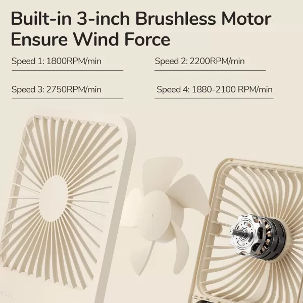 JISULIFE Small Desk Fan Battery Operated Small Fan180 Foldable Portable Fan 4 Speeds Adjustable Ultra Quiet for Home Office Travel OutdoorWhiteBrown