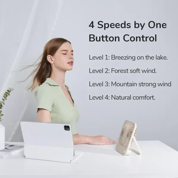 JISULIFE Small Desk Fan Battery Operated Small Fan180 Foldable Portable Fan 4 Speeds Adjustable Ultra Quiet for Home Office Travel OutdoorWhiteBrown