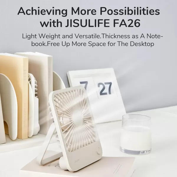 JISULIFE Small Desk Fan Battery Operated Small Fan180 Foldable Portable Fan 4 Speeds Adjustable Ultra Quiet for Home Office Travel OutdoorWhiteBrown