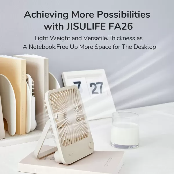 JISULIFE Small Desk Fan Battery Operated Small Fan180 Foldable Portable Fan 4 Speeds Adjustable Ultra Quiet for Home Office Travel OutdoorWhiteBrown
