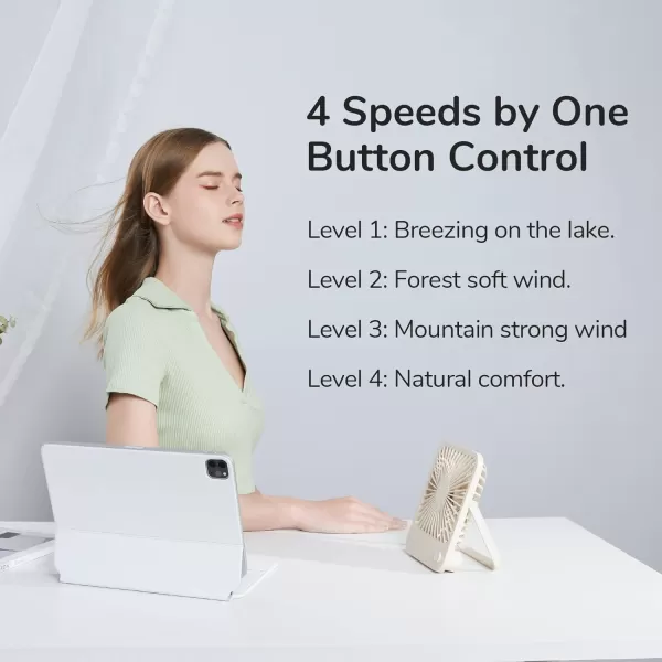 JISULIFE Small Desk Fan Battery Operated Small Fan180 Foldable Portable Fan 4 Speeds Adjustable Ultra Quiet for Home Office Travel OutdoorWhiteBrown
