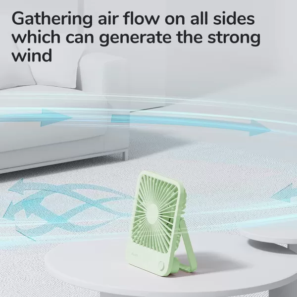 JISULIFE Small Desk Fan Battery Operated Small Fan180 Foldable Portable Fan 4 Speeds Adjustable Ultra Quiet for Home Office Travel OutdoorWhiteGreen