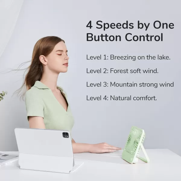 JISULIFE Small Desk Fan Battery Operated Small Fan180 Foldable Portable Fan 4 Speeds Adjustable Ultra Quiet for Home Office Travel OutdoorWhiteGreen