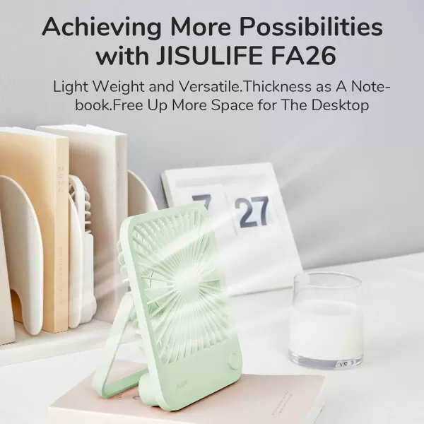 JISULIFE Small Desk Fan Battery Operated Small Fan180 Foldable Portable Fan 4 Speeds Adjustable Ultra Quiet for Home Office Travel OutdoorWhiteGreen