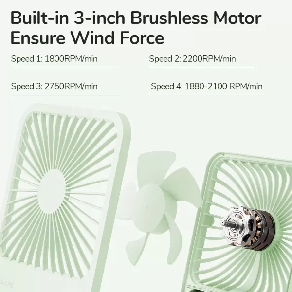 JISULIFE Small Desk Fan Battery Operated Small Fan180 Foldable Portable Fan 4 Speeds Adjustable Ultra Quiet for Home Office Travel OutdoorWhiteGreen