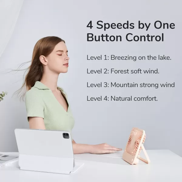 JISULIFE Small Desk Fan Battery Operated Small Fan180 Foldable Portable Fan 4 Speeds Adjustable Ultra Quiet for Home Office Travel OutdoorWhitePink