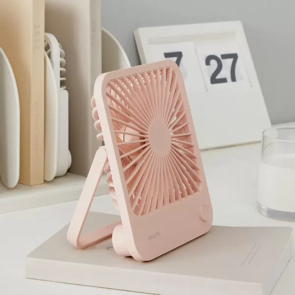JISULIFE Small Desk Fan Battery Operated Small Fan180 Foldable Portable Fan 4 Speeds Adjustable Ultra Quiet for Home Office Travel OutdoorWhitePink