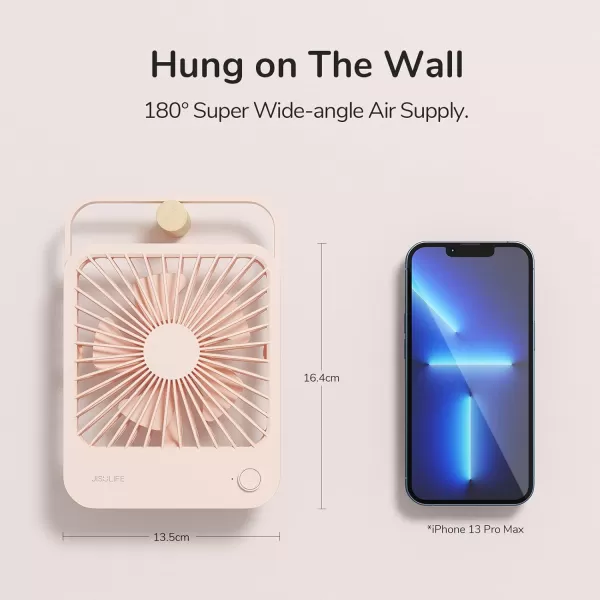 JISULIFE Small Desk Fan Battery Operated Small Fan180 Foldable Portable Fan 4 Speeds Adjustable Ultra Quiet for Home Office Travel OutdoorWhitePink