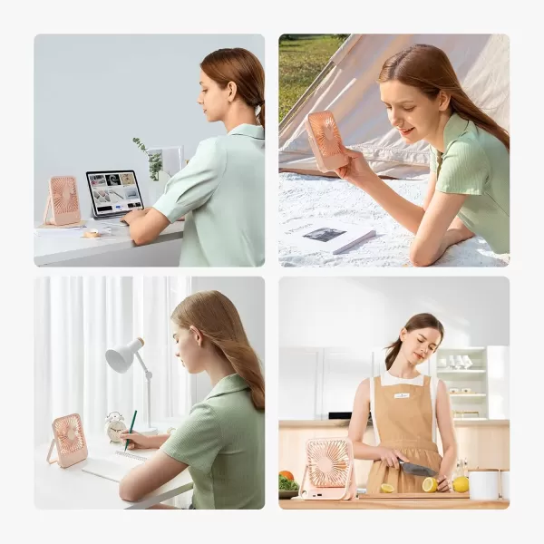 JISULIFE Small Desk Fan Battery Operated Small Fan180 Foldable Portable Fan 4 Speeds Adjustable Ultra Quiet for Home Office Travel OutdoorWhitePink