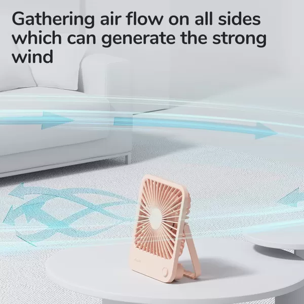 JISULIFE Small Desk Fan Battery Operated Small Fan180 Foldable Portable Fan 4 Speeds Adjustable Ultra Quiet for Home Office Travel OutdoorWhitePink