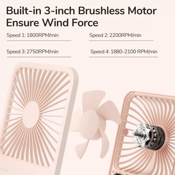 JISULIFE Small Desk Fan Battery Operated Small Fan180 Foldable Portable Fan 4 Speeds Adjustable Ultra Quiet for Home Office Travel OutdoorWhitePink