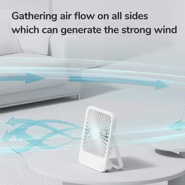 JISULIFE Small Desk Fan Battery Operated Small Fan180 Foldable Portable Fan 4 Speeds Adjustable Ultra Quiet for Home Office Travel OutdoorWhiteWhite