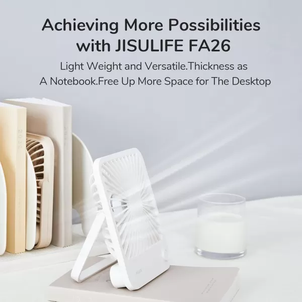 JISULIFE Small Desk Fan Battery Operated Small Fan180 Foldable Portable Fan 4 Speeds Adjustable Ultra Quiet for Home Office Travel OutdoorWhiteWhite
