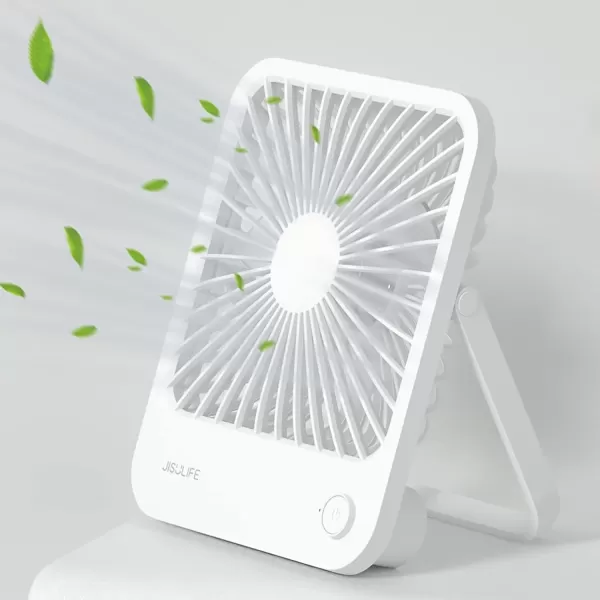 JISULIFE Small Desk Fan Battery Operated Small Fan180 Foldable Portable Fan 4 Speeds Adjustable Ultra Quiet for Home Office Travel OutdoorWhiteWhite