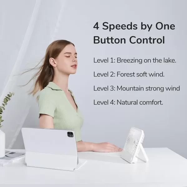 JISULIFE Small Desk Fan Battery Operated Small Fan180 Foldable Portable Fan 4 Speeds Adjustable Ultra Quiet for Home Office Travel OutdoorWhiteWhite