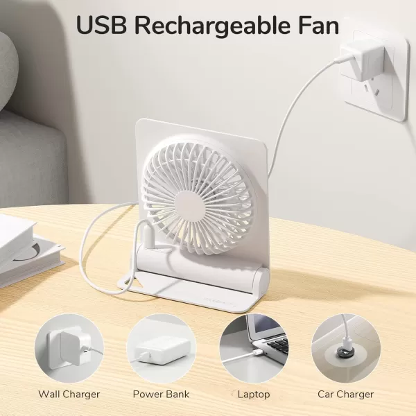 JISULIFE Small Desk Fan Portable USB Rechargeable Fan 160 Tilt Folding Personal Mini Fan with 4500mAh Battery Strong Wind Ultra Quiet 4 Speed Modes for Office Home Camping  WhiteWhite