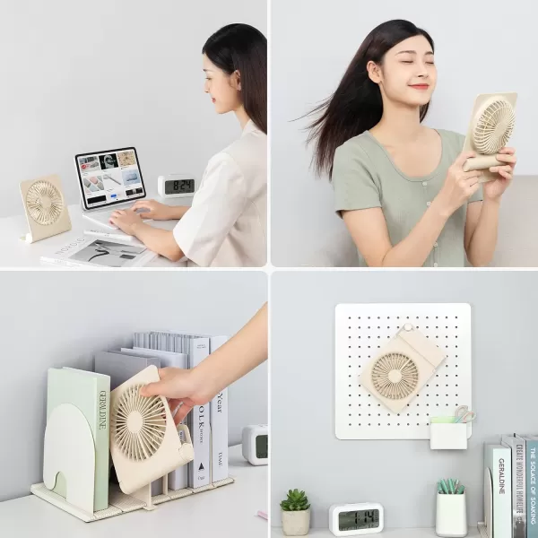 JISULIFE Small Desk Fan Portable USB Rechargeable Fan 160 Tilt Folding Personal Mini Fan with 4500mAh Battery Strong Wind Ultra Quiet 4 Speed Modes for Office Home Camping  WhiteBrown