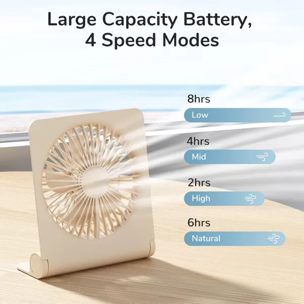 JISULIFE Small Desk Fan Portable USB Rechargeable Fan 160 Tilt Folding Personal Mini Fan with 4500mAh Battery Strong Wind Ultra Quiet 4 Speed Modes for Office Home Camping  WhiteBrown