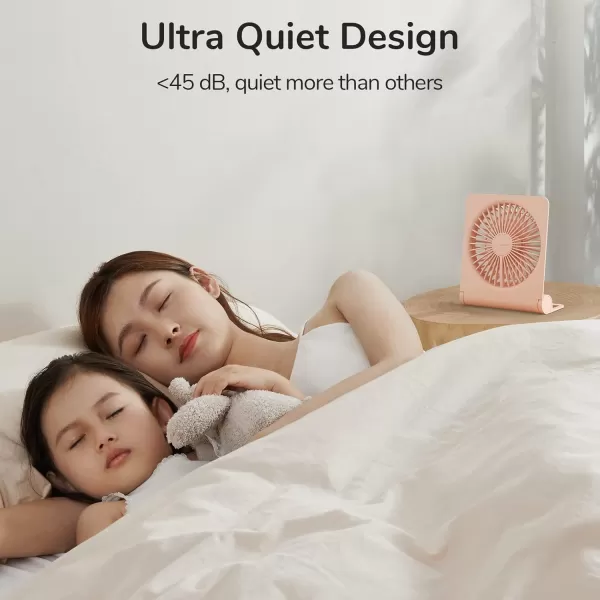 JISULIFE Small Desk Fan Portable USB Rechargeable Fan 160 Tilt Folding Personal Mini Fan with 4500mAh Battery Strong Wind Ultra Quiet 4 Speed Modes for Office Home Camping  WhitePink