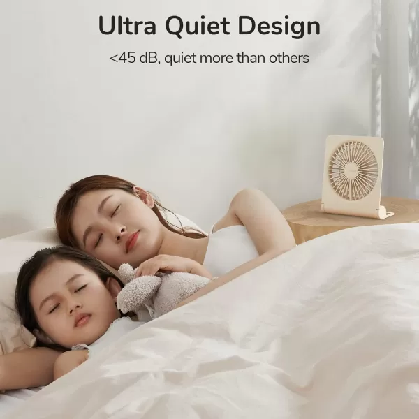 JISULIFE Small Desk Fan Portable USB Rechargeable Fan 160 Tilt Folding Personal Mini Fan with 4500mAh Battery Strong Wind Ultra Quiet 4 Speed Modes for Office Home Camping  WhiteBrown