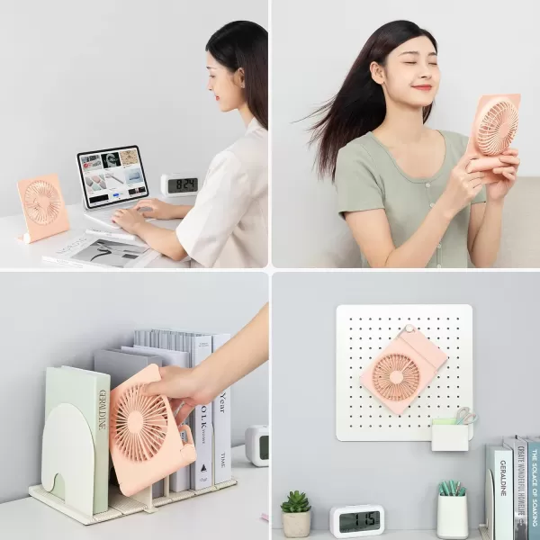 JISULIFE Small Desk Fan Portable USB Rechargeable Fan 160 Tilt Folding Personal Mini Fan with 4500mAh Battery Strong Wind Ultra Quiet 4 Speed Modes for Office Home Camping  WhitePink