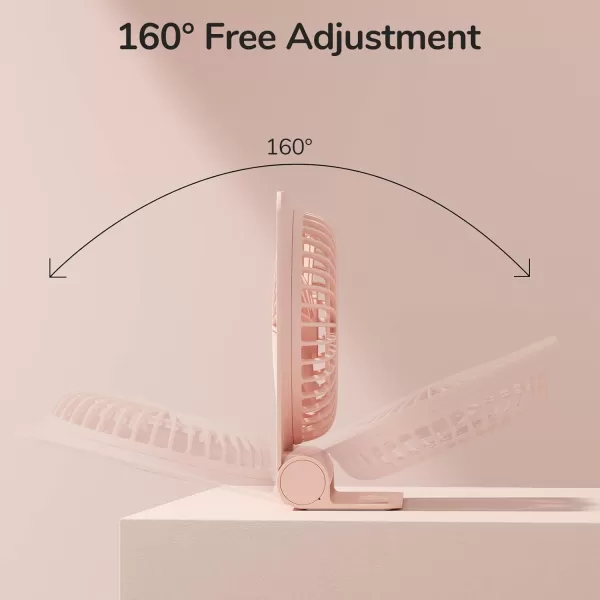 JISULIFE Small Desk Fan Portable USB Rechargeable Fan 160 Tilt Folding Personal Mini Fan with 4500mAh Battery Strong Wind Ultra Quiet 4 Speed Modes for Office Home Camping  WhitePink