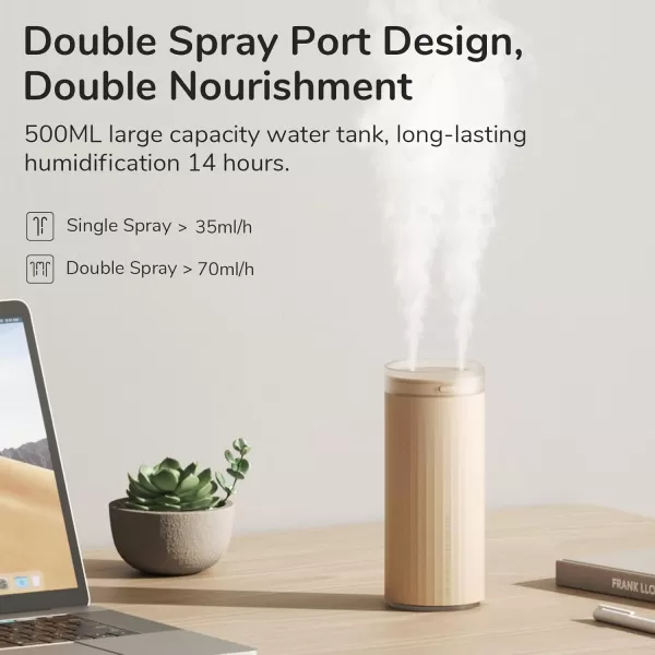 JISULIFE Small Humidifier 500ml Portable Mini Humidifier Personal Cool Mist Humidifiers for Bedroom Quiet Dual Mist Ports Auto ShutOff Gifts for Men Women Mom Dad BrownBrown