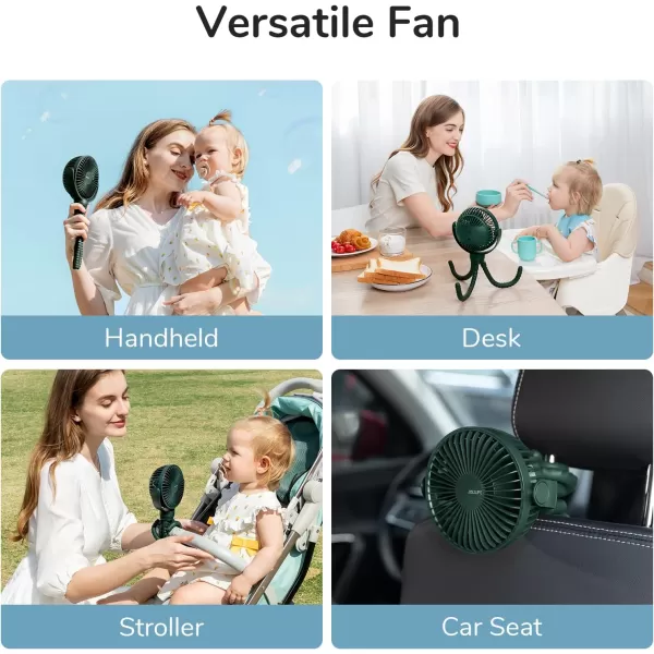 JISULIFE Stroller Fan Baby Fan 4000mAh Battery Operated with 4 Speeds Rechargeable 720Rotatable Clip on for Baby CarseatCribGolf CartTreadmill GreenGreen
