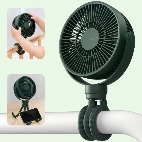 JISULIFE Stroller Fan Baby Fan 4000mAh Battery Operated with 4 Speeds Rechargeable 720Rotatable Clip on for Baby CarseatCribGolf CartTreadmill GreenGreen